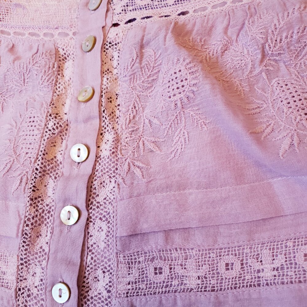 LOVESHACKFANCY Wisteria Sully Embroidered Lace Cotton Crop Top - Picture 9 of 13